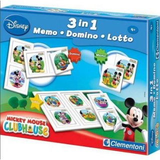 Clementoni 3in1 Disney Mickey 3-Spiele-Box domino Memo Lotto