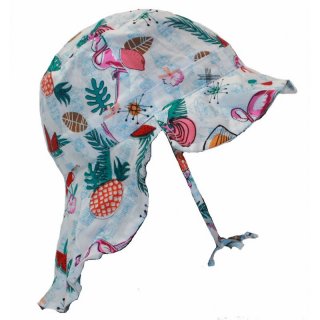 Fiebig Mädchen Hut Flabberhut Bindemütze Flamingo bunt Mütze Nackenschutz