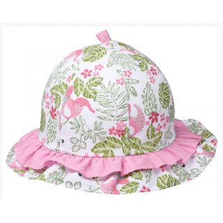 Fiebig Mädchen Hut Flabberhut Bindemütze bedruckt Mütze UV-Schutz 50+ weiß