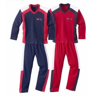 Schlafanzug lang Jungen Pyjama 2er Pack rot navy