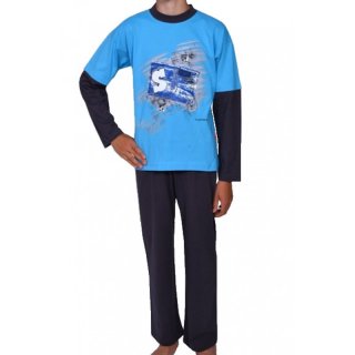 Wörner Jungen Schlafanzug Pyjama lang Single Jersey blau