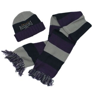 Kidoki Strickset Mütze Schal lila grau Winterset Gr. 3 (49-51)