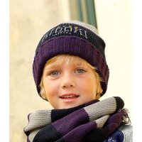 Kidoki Strickset Mütze Schal lila grau Winterset Gr. 3 (49-51)