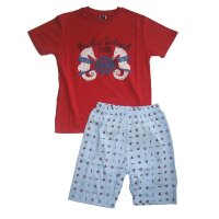 Girandola Shorty Schlafanzug kurz Pyjama rot hellblau