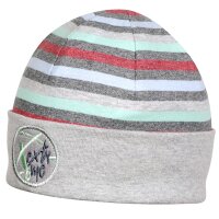 Fiebig Jungen Jersey Mütze grau geringelt mit Emblem