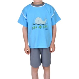 Wörner Jungen Shorty kurzer Schlafanzug Wal Sea life ozean hellblau