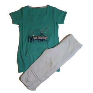 Sarabanda T-Shirt Longshirt Leggings 2tlg.Mädchenset (E876) grün weiß Gr. 140