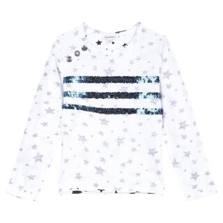 Langarmshirt 3 Pommes Mädchen Sterne u Pailletten blanc weiß