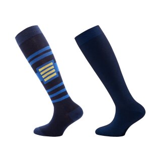 Ewers Kniestrümpfe 2er Pack Streifen uni tinte blau Gr. 27-30