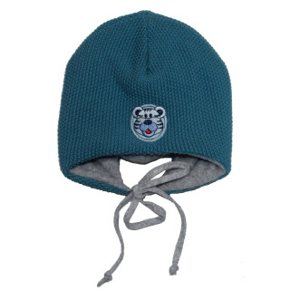 Fiebig Bindemütze Bär, Mütze innen weich gefüttert Babymütze Winter (70577) blau Gr. 43