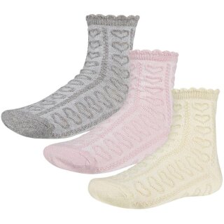 Ysabel Mora 3er Pack Mädchen Strümpfe Socken Herz beige rosa grau