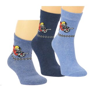 Riese Jungen Strümpfe Socken 3er Pack Motorrad jeansblau