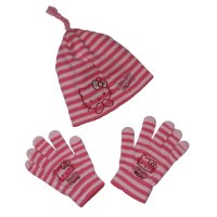 Hello Kitty 2tlg. Set Mütze Handschuhe rosa Streifen...