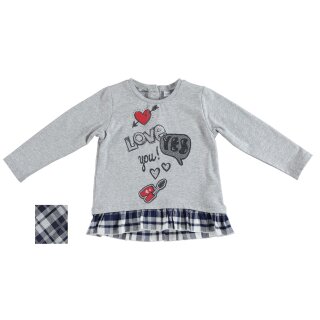 Sarabanda Mädchen Langarmshirt Karorüsche Glitzerdruck love you gray melange