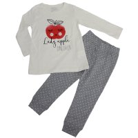 Losan Mädchen Schlafanzug lang Pyjama Apfel beige hellgrau