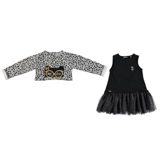 Sarabanda Mädchen Set Kombination Kleid Sweatshirt schwarz leo