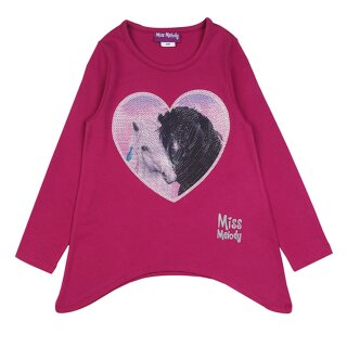 Miss Melody Langarmshirt Pferde Herz Pailletten Zipfelshirt deep pink