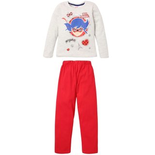 Miraculous Ladybug Schlafanzug lang Pyjama hellgrau rot Gr. 104