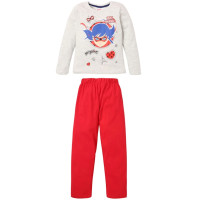 Miraculous Ladybug Schlafanzug lang Pyjama hellgrau rot Gr. 116
