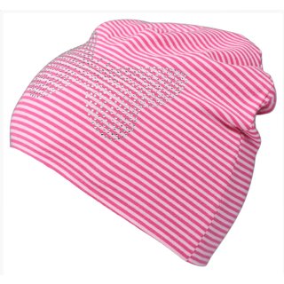 Fiebig Mädchen Jerseymütze Mütze rosa Streifen Strass Schmetterling
