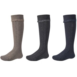 Ysabel Mora Mädchen 3er Pack Kniestrümpfe Strümpfe Strickmuster ocker marine grau