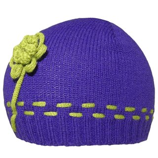 Fiebig Mädchen Mütze Strickmütze Wintermütze Blume lila grün