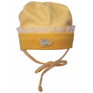Fiebig Baby Mädchen Mütze Bindemütze Blume (87102) gelb gestreift Gr. 47