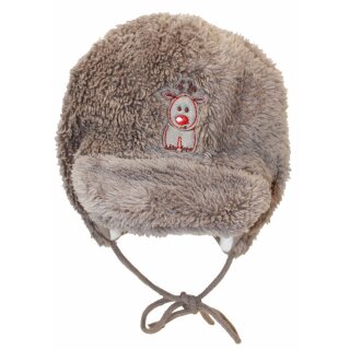 Baby Jungen Plüschmütze Mütze braun Bindemütze Gr. 47/49
