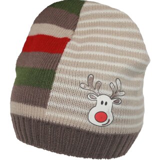Fiebig Jungen Strickmütze Winter Mütze Elch Gr. 51 braun bunt