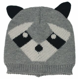 Fiebig Jungen Strickmütze Winter Mütze Waschbär Ohren Gr. 51 grau