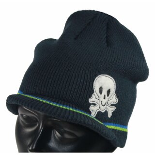 Fiebig Jungen Strickmütze Winter Mütze Schirmmütze Totenkopf dunkelblau Gr. 53