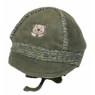 Fiebig Jungen Fleece Mütze Schirmmütze Bindemütze Bär khaki Gr. 50
