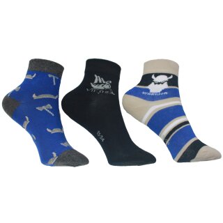 Riese Jungen Strümpfe Socken 3er Pack Kurzschaft Vikings Wikinger schwarz blau
