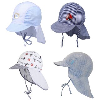 Fiebig Jungen Sommer Mütze Nackenschutz Bindemütze Schildmütze