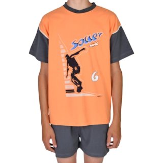 Wörner Jungen Shorty kurzer Schlafanzug Jersey Fußball Orange Dunkelgrau