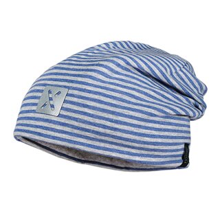 Maximo Jungen Beanie Mütze gefüttert Reflexmotiv GOTS blau grau