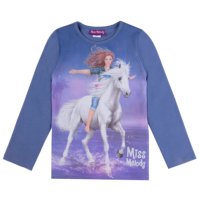 Miss Melody Langarmshirt Mädchen weißes Pferd blau