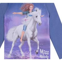 Miss Melody Langarmshirt Mädchen weißes Pferd blau