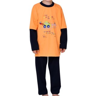 Wörner Jungen Schlafanzug lang Pyjama Single Jersey Radlader (242557) orange Gr. 116