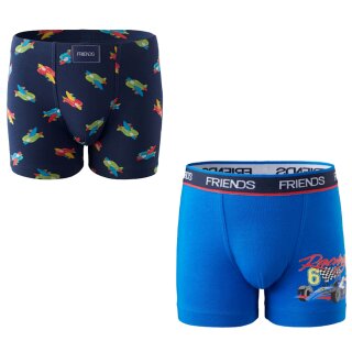 FRIENDS Jungen 2er Pack Boxershorts Rennwagen Flugzeuge Unterhose blau