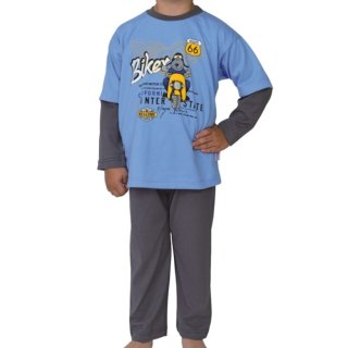 Wörner Jungen Schlafanzug lang Pyjama Single Jersey Biker hellblau