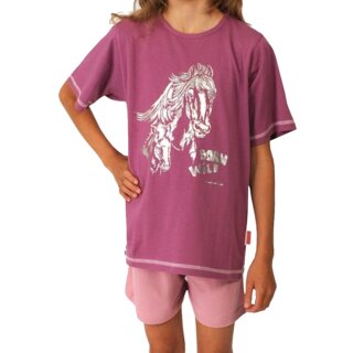 Wörner Mädchen Shorty kurzer Schlafanzug silber Pferd wild mauve