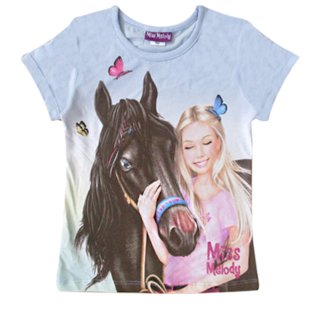 Miss Melody T-Shirt Reiterin Pferd Schmetterlinge hellblau