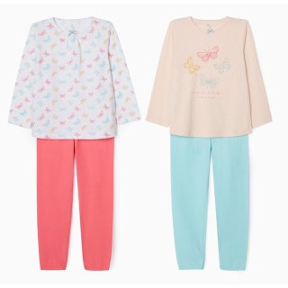 Zippy 2er Pack Mädchen Schlafanzug Pyjama lang Doppelpack Schmetterling