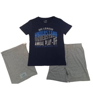 Losan Jungen Shorty Schlafanzug kurz 3tlg. blau hellgrau