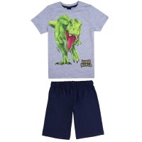 Dino World Schlafanzug kurz T-Rex Dinosaurier Shorty Pyjama (98842/217) hellgrau marine 116