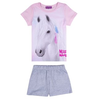 Miss Melody Shorty Pyjama Schlafanzug kurz Pferde rosa hellgrau