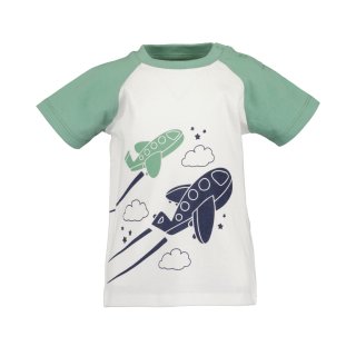 Blue Seven Baby Jungen T-Shirt Flugzeug Raglanärmel weiß grün