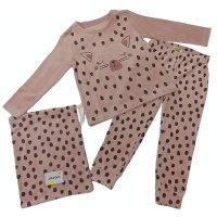 Losan Mädchen Samt Schlafanzug lang Pyjama Katze Punkte Light pink