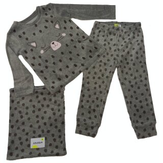 Losan Mädchen Samt Schlafanzug lang Pyjama Katze Punkte Grey Melange